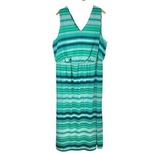 FADED GLORY Green & Blue Patterned Sleeveless Maxi Dress 4X/26W/28W